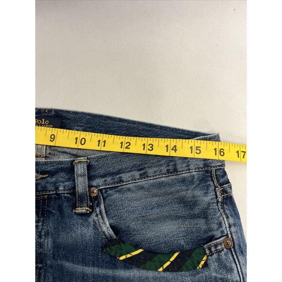 Polo Ralph Lauren Jeans Mens Size 32x32 Distressed Classic Fit Bandana Patchwork - Picture 11 of 14